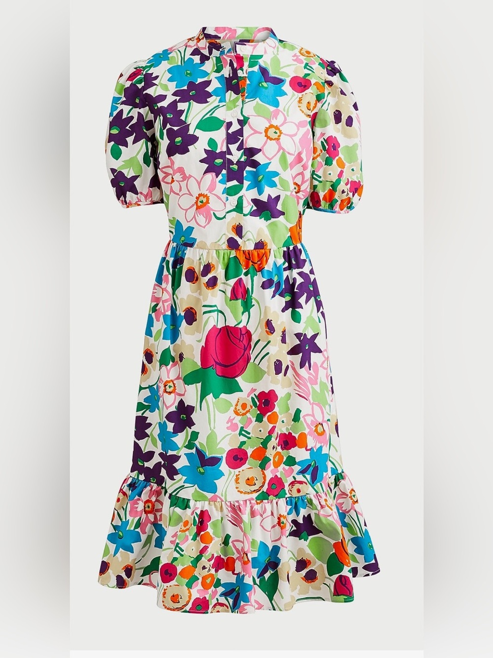 J. Crew Colorful Floral Puff-Sleeve Midi Dress Size 14